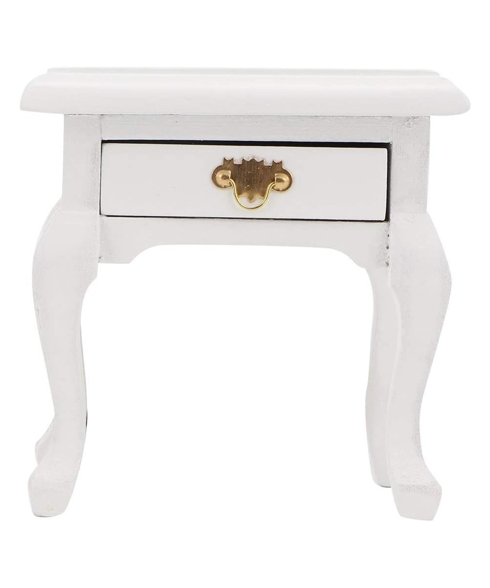 Miniature 1:12 Doll House Nightstand Doll House End Table Doll House Accessory for Kids Gift Doll House Furniture White Wood ...