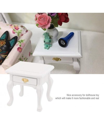 Miniature 1:12 Doll House Nightstand Doll House End Table Doll House Accessory for Kids Gift Doll House Furniture White Wood ...