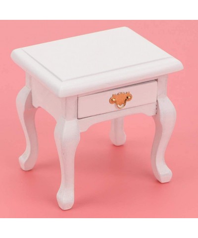 Miniature 1:12 Doll House Nightstand Doll House End Table Doll House Accessory for Kids Gift Doll House Furniture White Wood ...