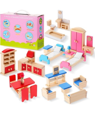 Dollhouse Furniture Wooden Dollhouse Furniture Set Doll House Accessories and Colorful Playhouse Furniture Miniature Dollhous...