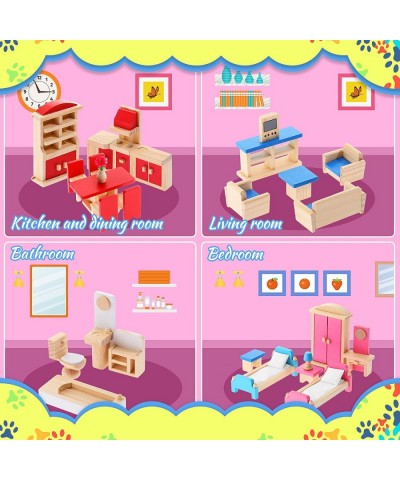 Dollhouse Furniture Wooden Dollhouse Furniture Set Doll House Accessories and Colorful Playhouse Furniture Miniature Dollhous...