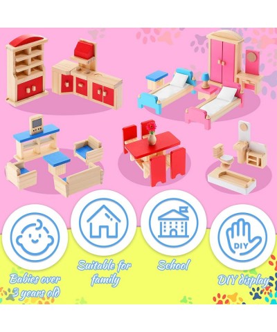 Dollhouse Furniture Wooden Dollhouse Furniture Set Doll House Accessories and Colorful Playhouse Furniture Miniature Dollhous...