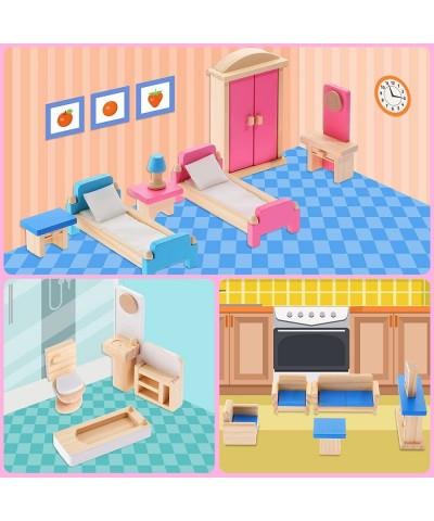 Dollhouse Furniture Wooden Dollhouse Furniture Set Doll House Accessories and Colorful Playhouse Furniture Miniature Dollhous...