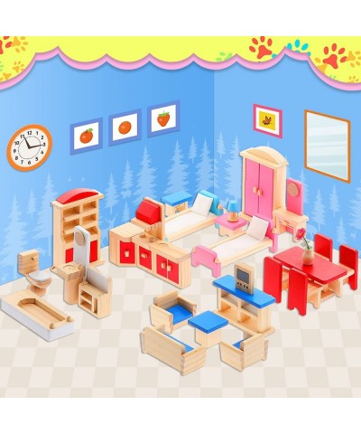 Dollhouse Furniture Wooden Dollhouse Furniture Set Doll House Accessories and Colorful Playhouse Furniture Miniature Dollhous...