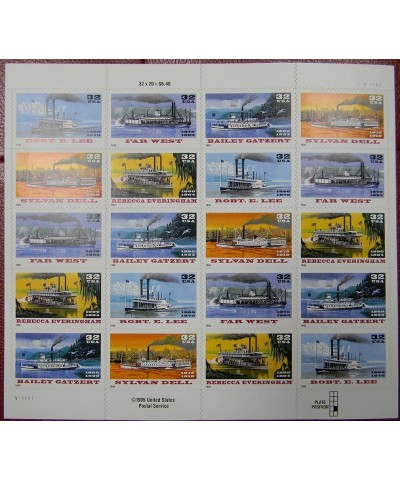 1996 RIVERBOATS 3095a Pane of 20 x 32 cents US Postage Stamps $20.45 Collectibles Display & Storage