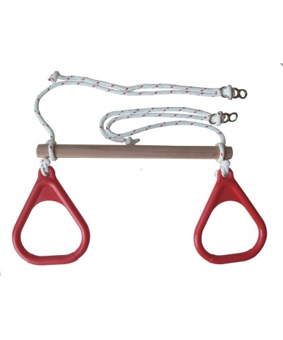 Wooden Trapeze Swing Bar with Red Gym Rings for Obsticle Courses Swing Sets Playgrounds and Doorway Swings $77.42 Play Sets &...