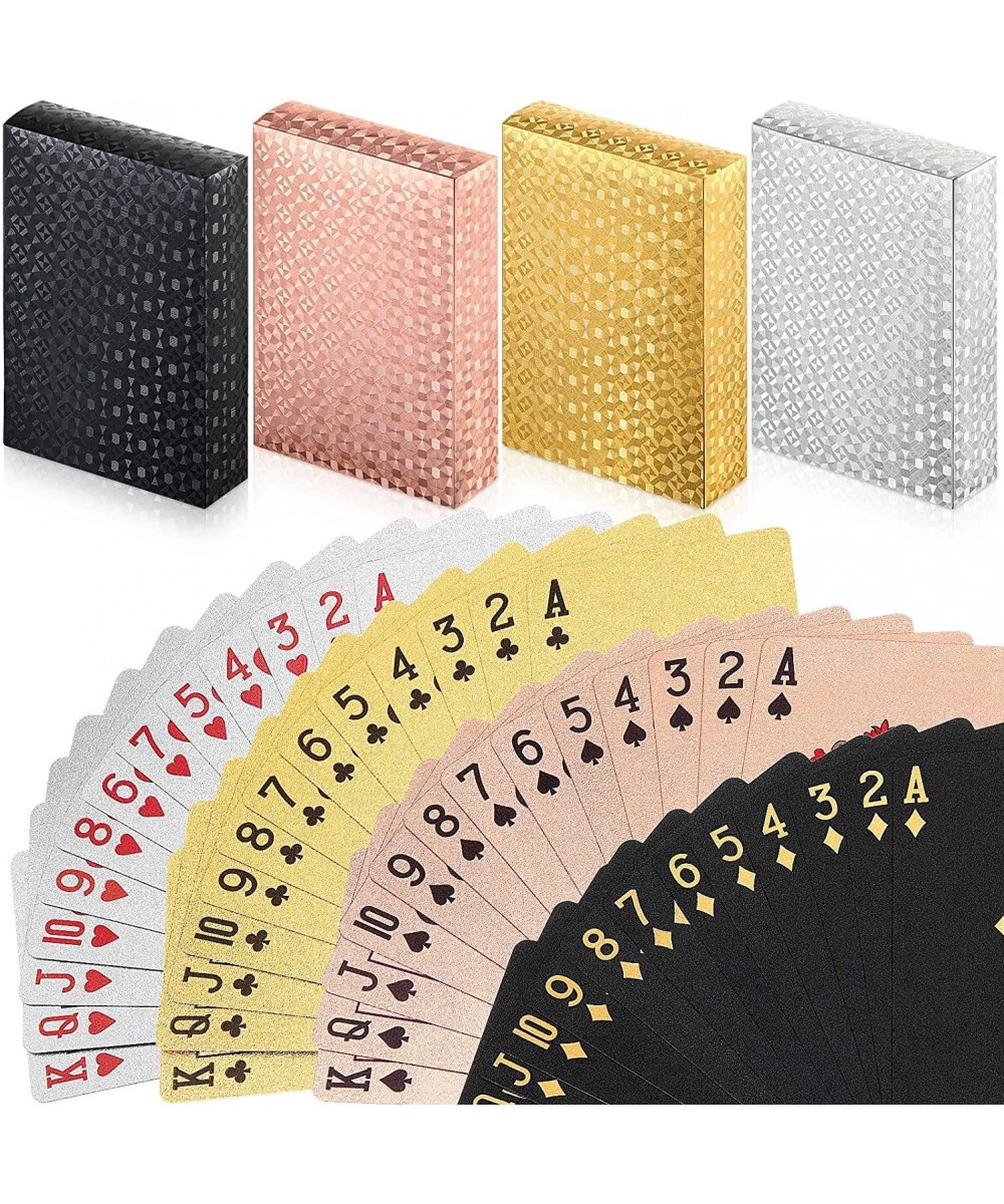 4 Decks Playing Cards Foil Poker Cards Deck of Cards 24 K Gold Foil Poker Cards Gold Playing Cards Foil Waterproof Playing Ca...