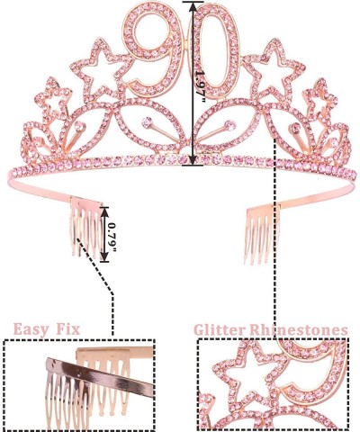 90th Birthday Sash and Tiara for Women - Fabulous Glitter Sash + Stars Rhinestone Pink Premium Metal Tiara for Her 90th Birth...