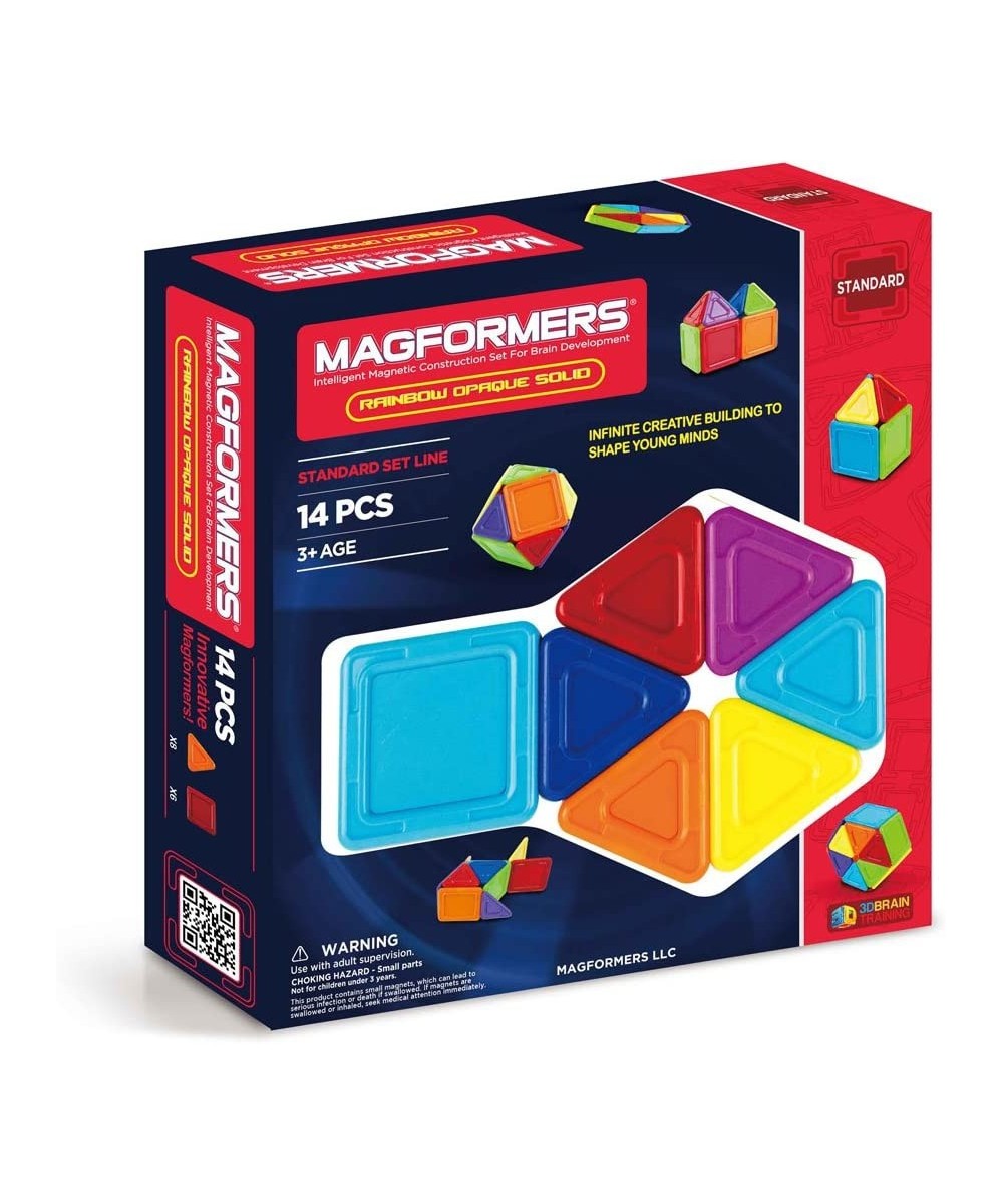 Rainbow Opaque Solid Set (14-pieces) Basic Magnetic Building Blocks Educational Magnetic Tiles Kit Magnetic Construction STEM...