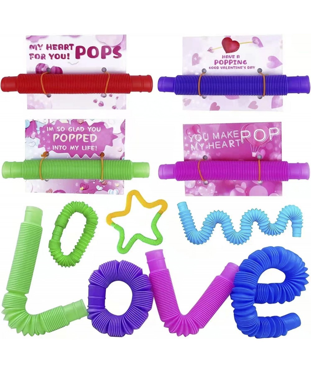 Valentines Day Cards for Kids - Valentines Day Gifts for Kids - 28pcs Pop Tube Fidget Toys Bulk - Valentine Exchange Cards fo...