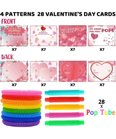 Valentines Day Cards for Kids - Valentines Day Gifts for Kids - 28pcs Pop Tube Fidget Toys Bulk - Valentine Exchange Cards fo...