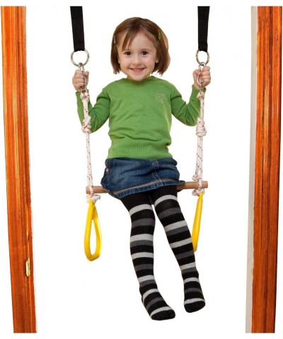 Wooden Trapeze Swing Bar with Red Gym Rings for Obsticle Courses Swing Sets Playgrounds and Doorway Swings $77.42 Play Sets &...