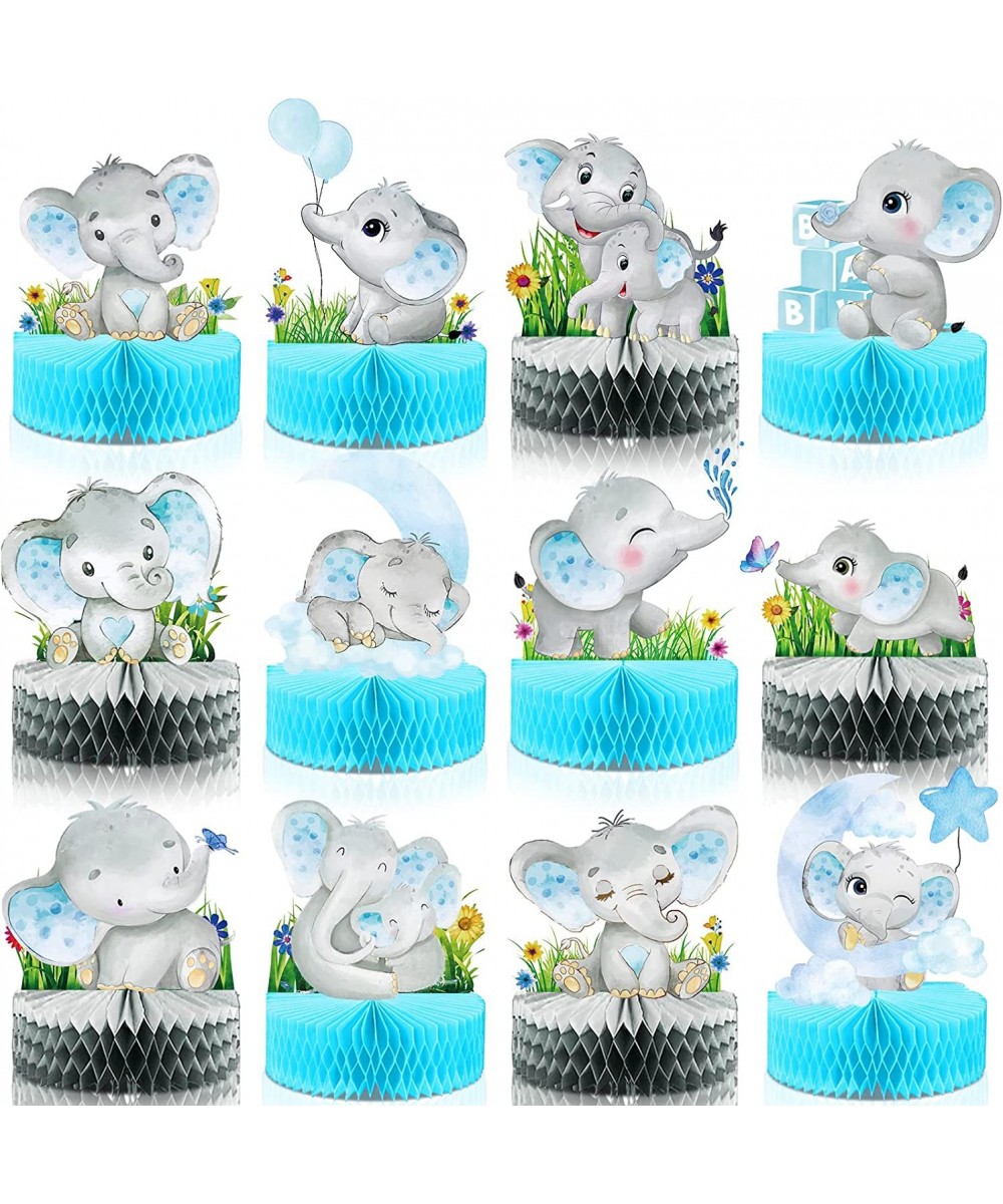 12 Pcs Blue Elephant Honeycomb Centerpieces Floral Elephant Table Decorations Baby Shower Centerpieces Elephant Double Sided ...