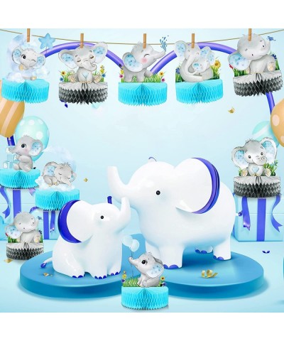 12 Pcs Blue Elephant Honeycomb Centerpieces Floral Elephant Table Decorations Baby Shower Centerpieces Elephant Double Sided ...