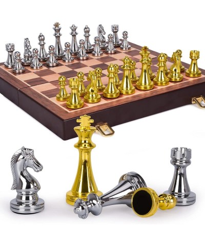 Metal Chess Set for Adults and Kids – Deluxe Chess Board with Chess Pieces – Travel Wooden Chess Set with Metal Pieces – Fold...