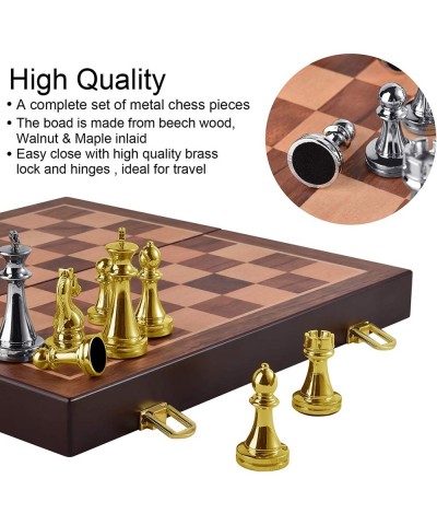 Metal Chess Set for Adults and Kids – Deluxe Chess Board with Chess Pieces – Travel Wooden Chess Set with Metal Pieces – Fold...