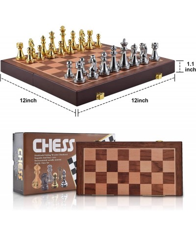 Metal Chess Set for Adults and Kids – Deluxe Chess Board with Chess Pieces – Travel Wooden Chess Set with Metal Pieces – Fold...