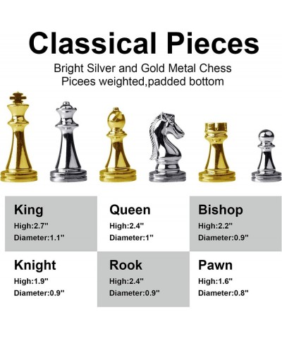 Metal Chess Set for Adults and Kids – Deluxe Chess Board with Chess Pieces – Travel Wooden Chess Set with Metal Pieces – Fold...