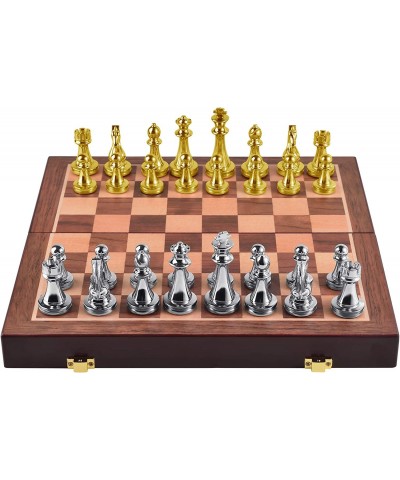 Metal Chess Set for Adults and Kids – Deluxe Chess Board with Chess Pieces – Travel Wooden Chess Set with Metal Pieces – Fold...