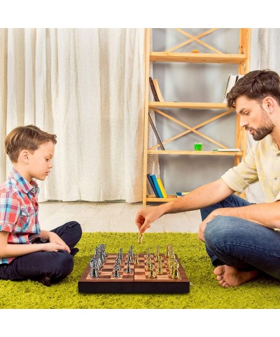 Metal Chess Set for Adults and Kids – Deluxe Chess Board with Chess Pieces – Travel Wooden Chess Set with Metal Pieces – Fold...