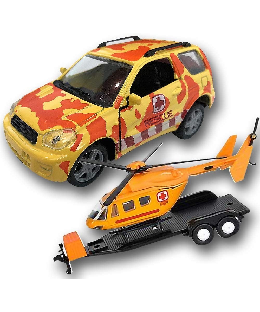 SUV Toy Car with Trailer and Helicopter Playset for Kids Interactive Safari Play Set with Detachable Helicopter and Opening D...