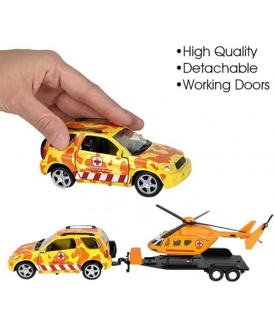 SUV Toy Car with Trailer and Helicopter Playset for Kids Interactive Safari Play Set with Detachable Helicopter and Opening D...