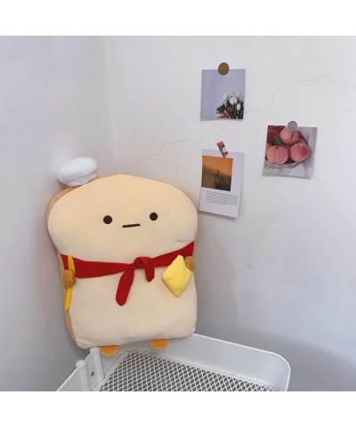 Toast Sliced Bread Pillow Funny Bread Shape Plushie Pillow with Red Scarf Squishy Food Toast Sofa Cushion Suitable for Home D...