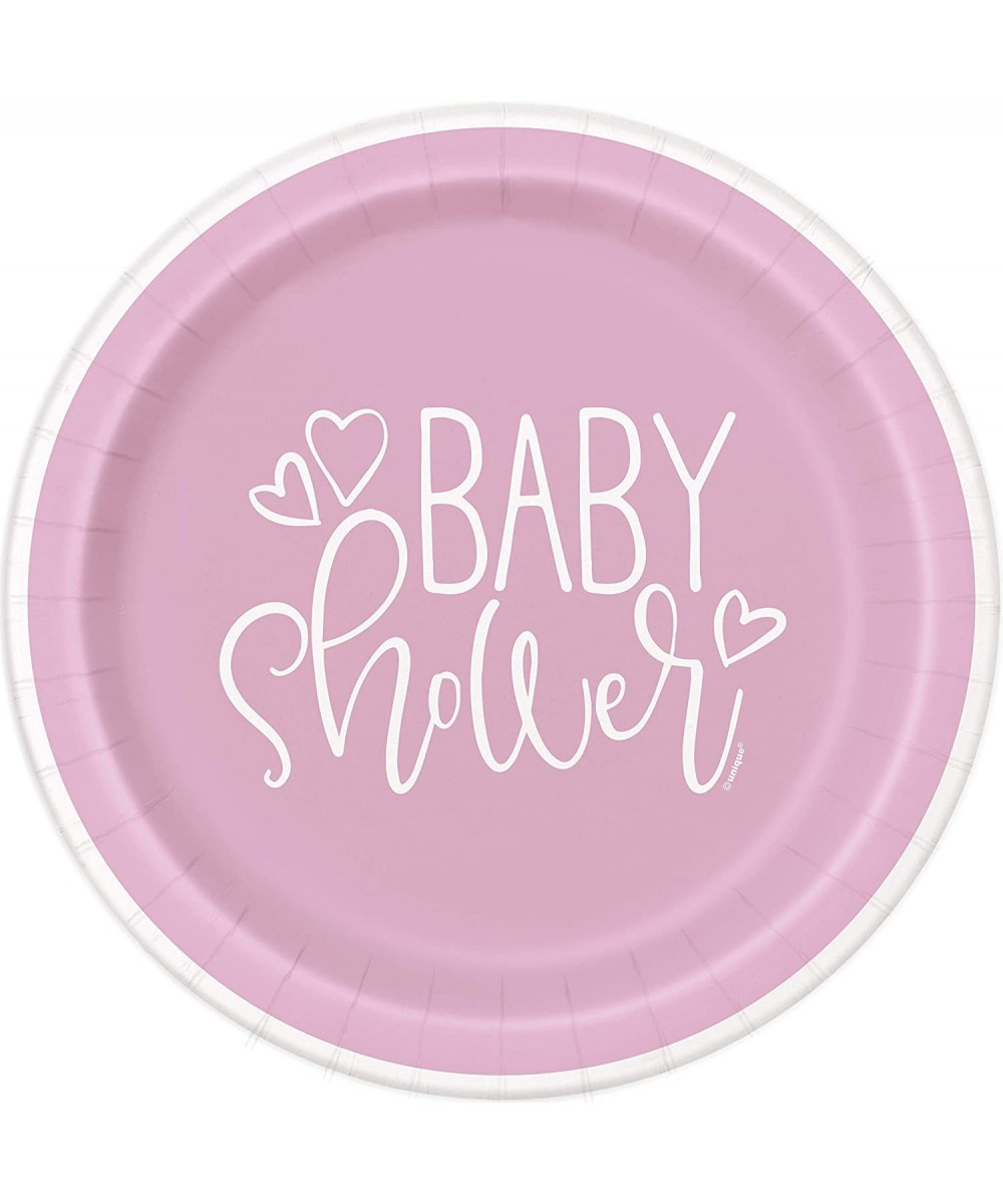 Hearts Baby Shower Round Dinner Paper Plates - 9" Pink 8 Pcs $13.47 Kids' Party Tableware