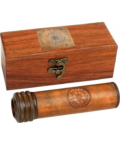 Leather Stiched Antique Brass Kaleidoscope Maritime Nautical Kids Gift with Wooden Box $79.32 Prisms & Kaleidoscopes