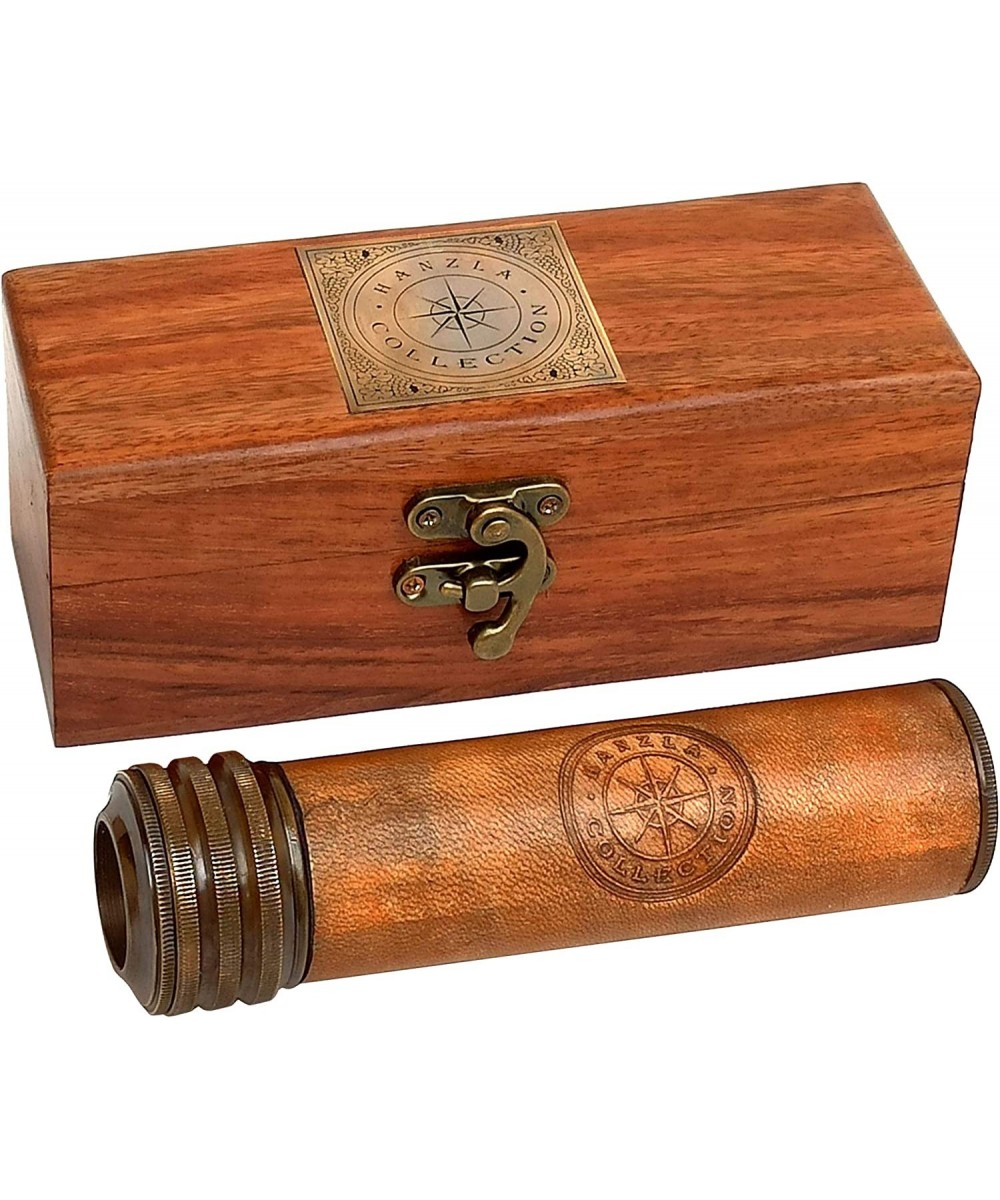 Leather Stiched Antique Brass Kaleidoscope Maritime Nautical Kids Gift with Wooden Box $79.32 Prisms & Kaleidoscopes