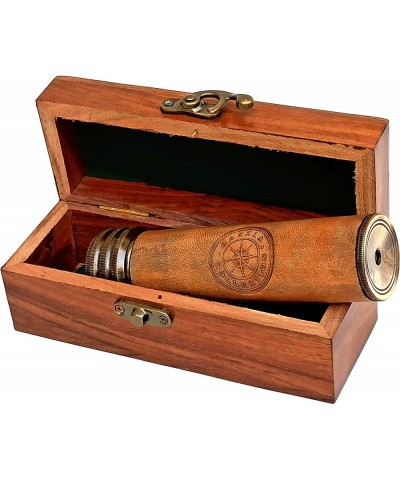 Leather Stiched Antique Brass Kaleidoscope Maritime Nautical Kids Gift with Wooden Box $79.32 Prisms & Kaleidoscopes