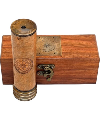 Leather Stiched Antique Brass Kaleidoscope Maritime Nautical Kids Gift with Wooden Box $79.32 Prisms & Kaleidoscopes