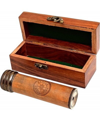 Leather Stiched Antique Brass Kaleidoscope Maritime Nautical Kids Gift with Wooden Box $79.32 Prisms & Kaleidoscopes