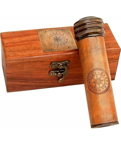 Leather Stiched Antique Brass Kaleidoscope Maritime Nautical Kids Gift with Wooden Box $79.32 Prisms & Kaleidoscopes