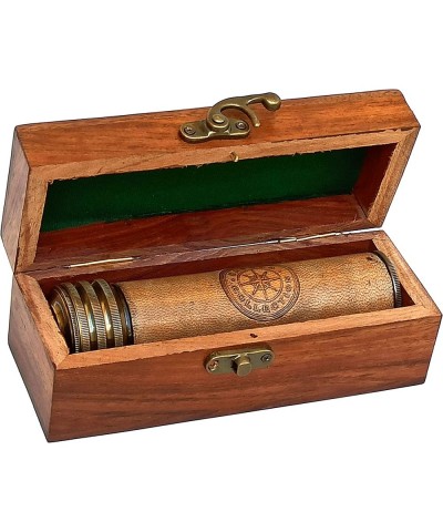 Leather Stiched Antique Brass Kaleidoscope Maritime Nautical Kids Gift with Wooden Box $79.32 Prisms & Kaleidoscopes