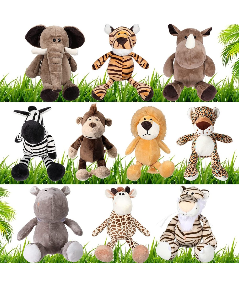 10 Pcs 11.8 Inches Plush Safari Stuffed Animals Toy Set for Girls and Boys Cute Elephant Giraffe Lion Tiger Monkey Rhinoceros...