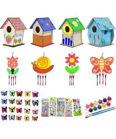 18pcs DIY Wooden Bird House Tool Set Wooden Arts Wind Chime Kits with Pigments and Brush Simulation Butterfly Accessories Bir...