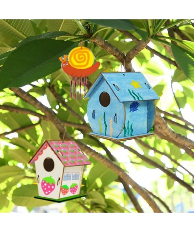 18pcs DIY Wooden Bird House Tool Set Wooden Arts Wind Chime Kits with Pigments and Brush Simulation Butterfly Accessories Bir...