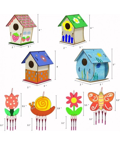 18pcs DIY Wooden Bird House Tool Set Wooden Arts Wind Chime Kits with Pigments and Brush Simulation Butterfly Accessories Bir...