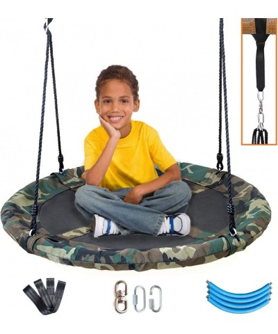 40" Round Outdoor Saucer Tree Kids Net Swing Set | Detachable 360 Degree Spin Swivel Hanging Hardware | Adjustable 71" Height...