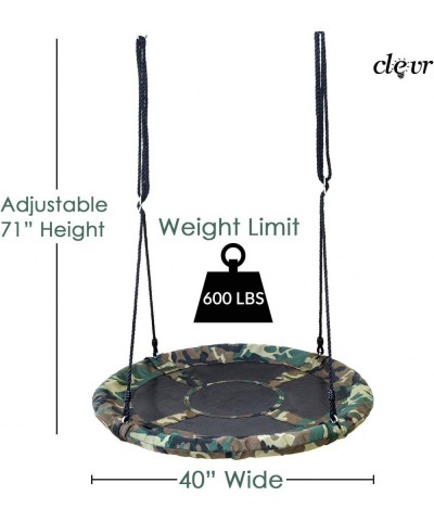 40" Round Outdoor Saucer Tree Kids Net Swing Set | Detachable 360 Degree Spin Swivel Hanging Hardware | Adjustable 71" Height...