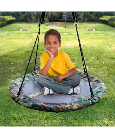 40" Round Outdoor Saucer Tree Kids Net Swing Set | Detachable 360 Degree Spin Swivel Hanging Hardware | Adjustable 71" Height...