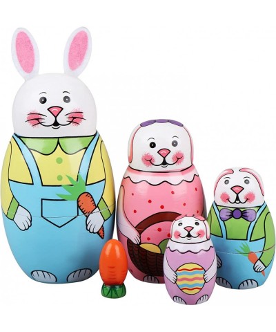 5 Pcs Easter Rabbit Nesting Dolls Russian Matryoshka Carrot Handmade Wooden Stacking Toys for Birthday Party Home Decoration ...