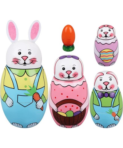 5 Pcs Easter Rabbit Nesting Dolls Russian Matryoshka Carrot Handmade Wooden Stacking Toys for Birthday Party Home Decoration ...