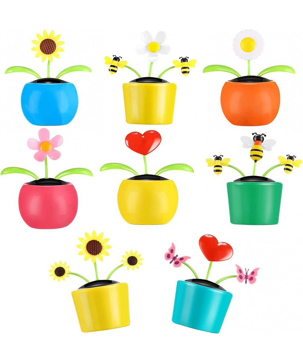 Set of 8 Solar Dancing Sunflower Toy Solar Powered Dancing Butterfly in Colorful Pots Cute Solar Power Flip Flap Flower Bee S...