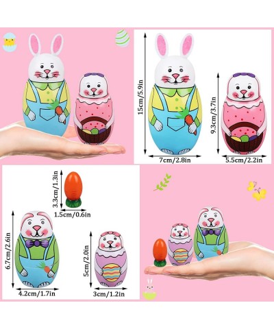 5 Pcs Easter Rabbit Nesting Dolls Russian Matryoshka Carrot Handmade Wooden Stacking Toys for Birthday Party Home Decoration ...