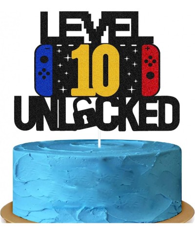 Level 10th Unlocked Sign Cake Topper Happy 10th Birthday Level Up Tenth Cake Decorations for Video Game Controller Themed Kid...