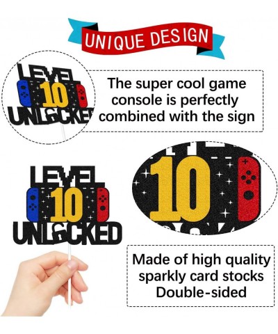 Level 10th Unlocked Sign Cake Topper Happy 10th Birthday Level Up Tenth Cake Decorations for Video Game Controller Themed Kid...