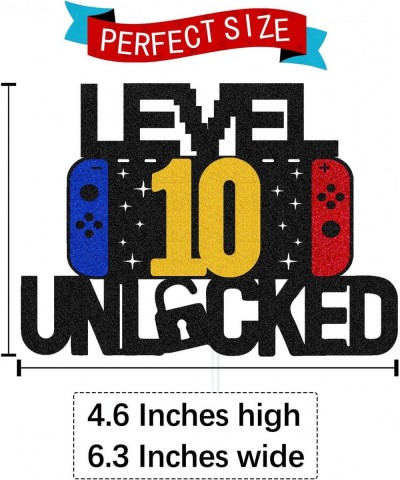 Level 10th Unlocked Sign Cake Topper Happy 10th Birthday Level Up Tenth Cake Decorations for Video Game Controller Themed Kid...