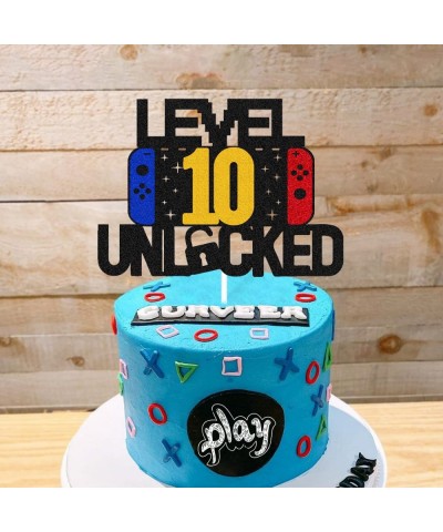 Level 10th Unlocked Sign Cake Topper Happy 10th Birthday Level Up Tenth Cake Decorations for Video Game Controller Themed Kid...